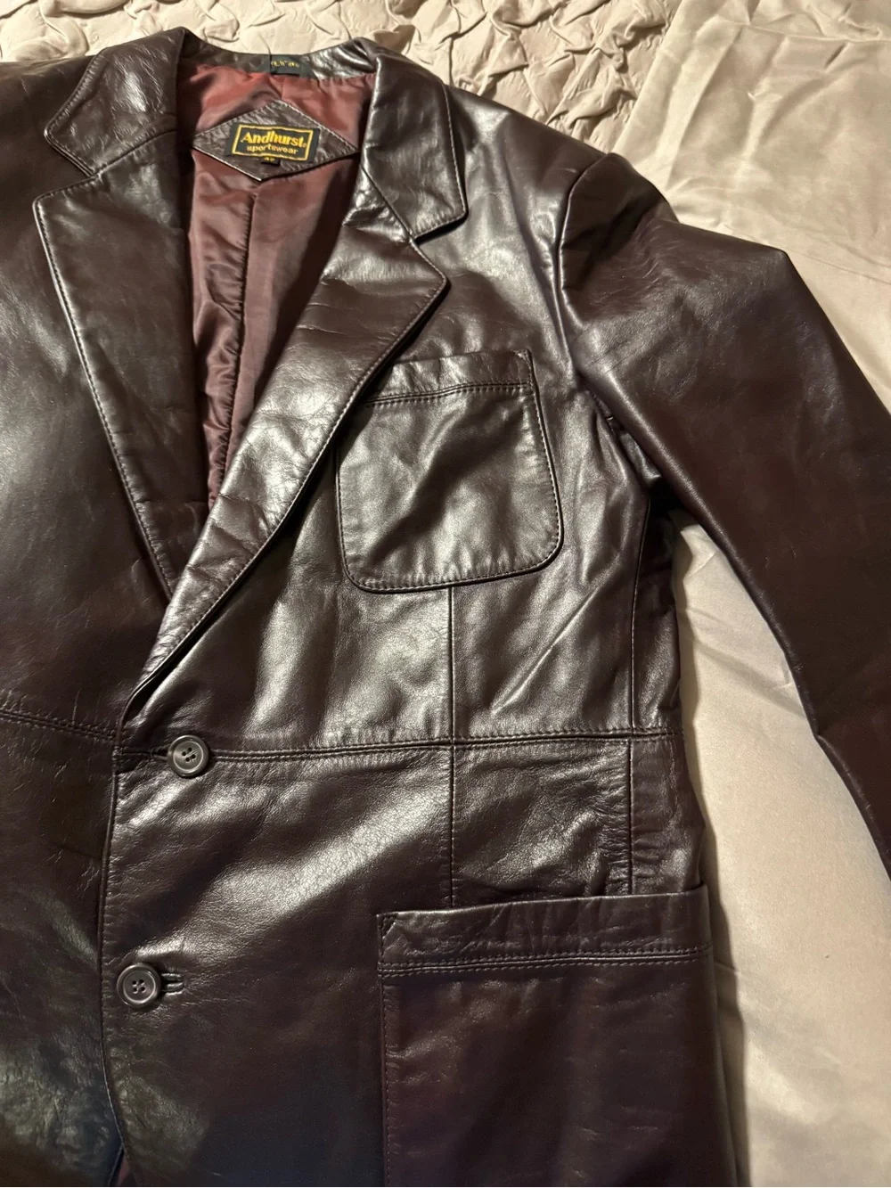 Vintage Andhurst Men's Brown Leather Blazer Jacket Lined Button Closure Size 42